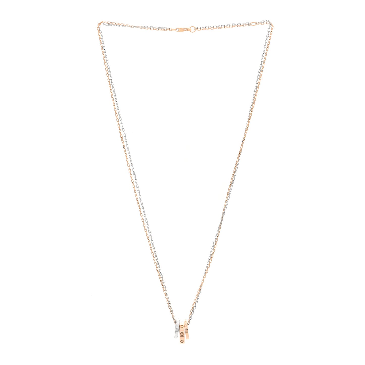 18K White Pink Gold Diamond Three Ring LOVE Pendant Necklace