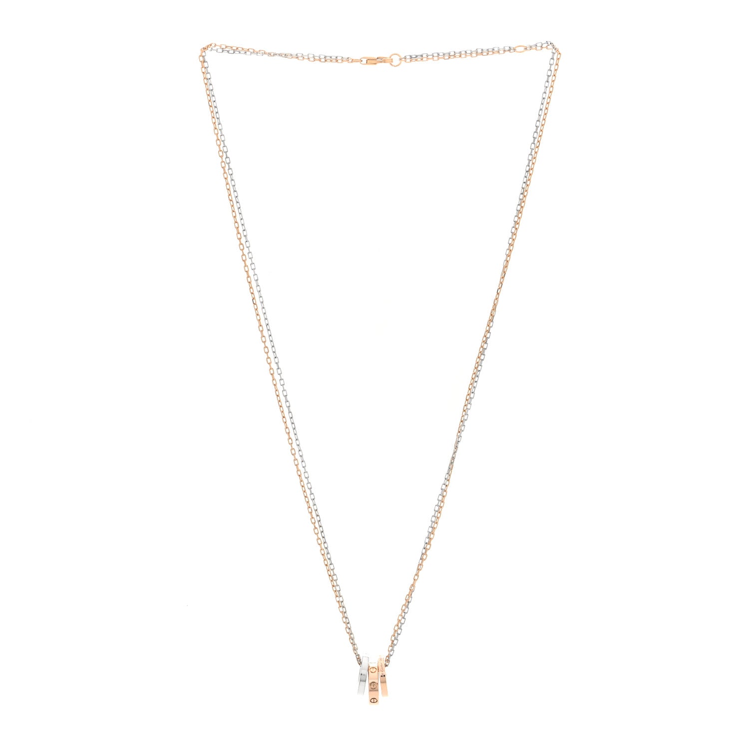 Cartier 18K White Pink Gold Diamond Three Ring LOVE Pendant Necklace 3 of 5