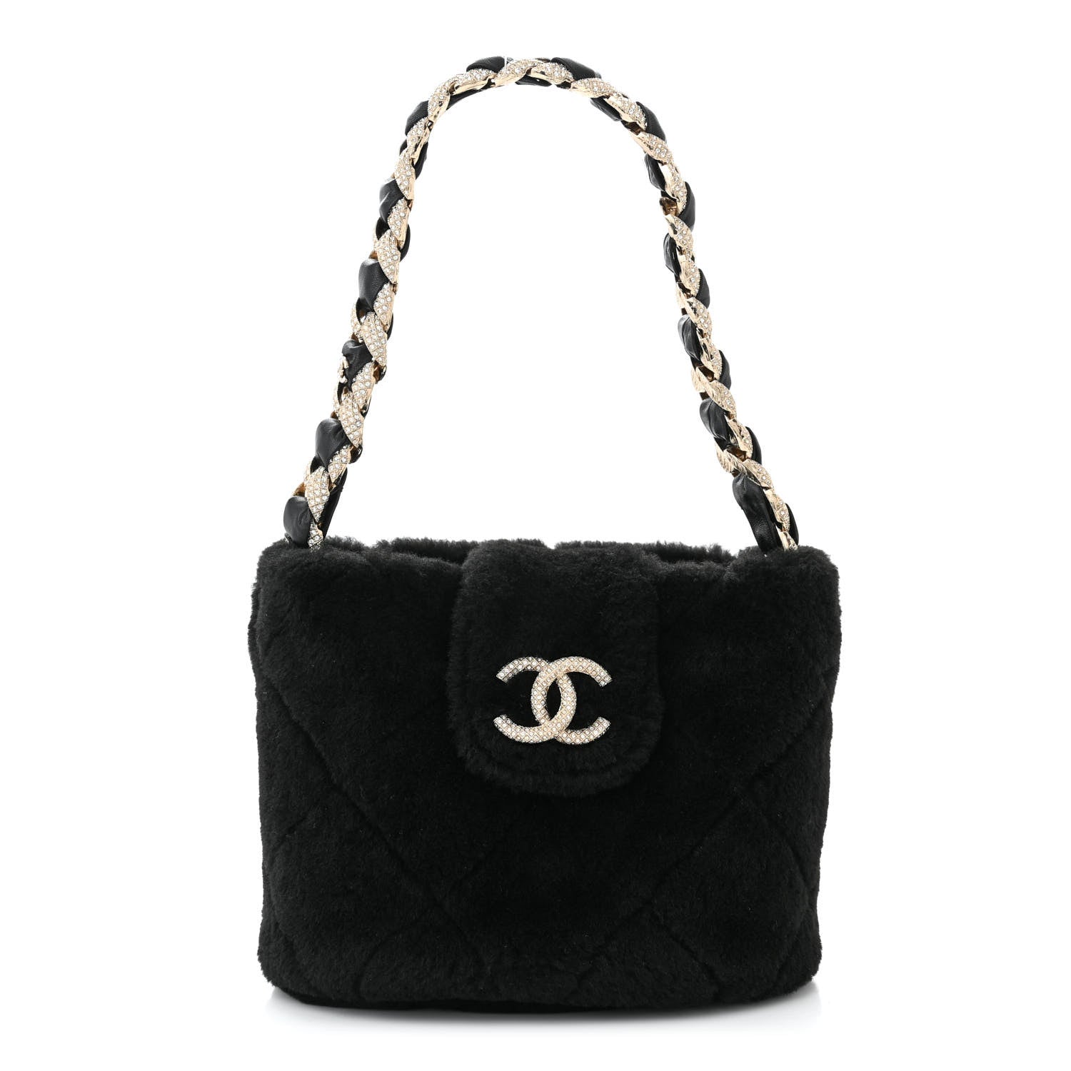 Chanel Shearling Lambskin Crystal Strass Flap Black 1 of 10