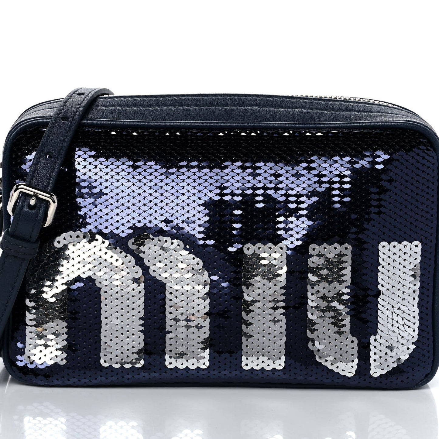 Paillettes Sequin Logo Camera Bag Bleu