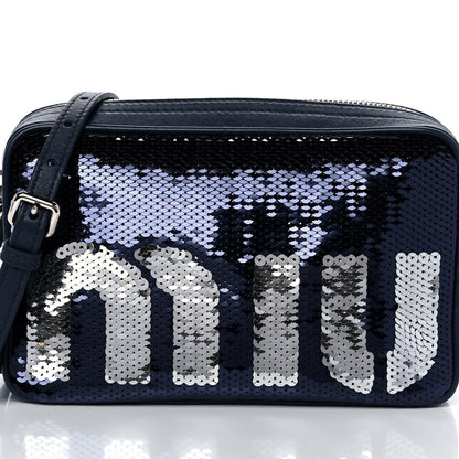 Miu Miu Paillettes Sequin Logo Camera Bag Bleu 8 of 11