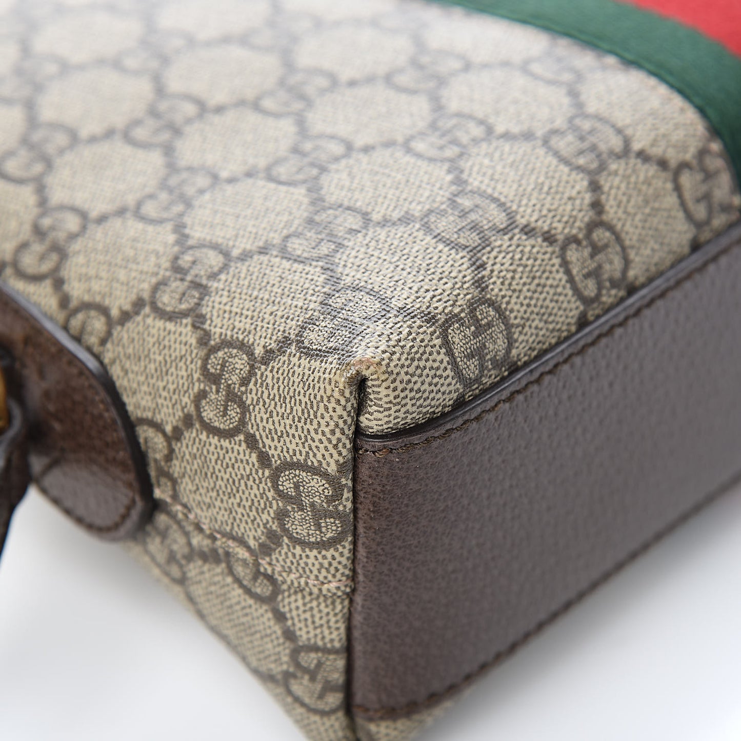 GG Supreme Monogram Textured Dollar Calfskin Web Small Ophidia Dome Shoulder Bag Beige Ebony New Acero