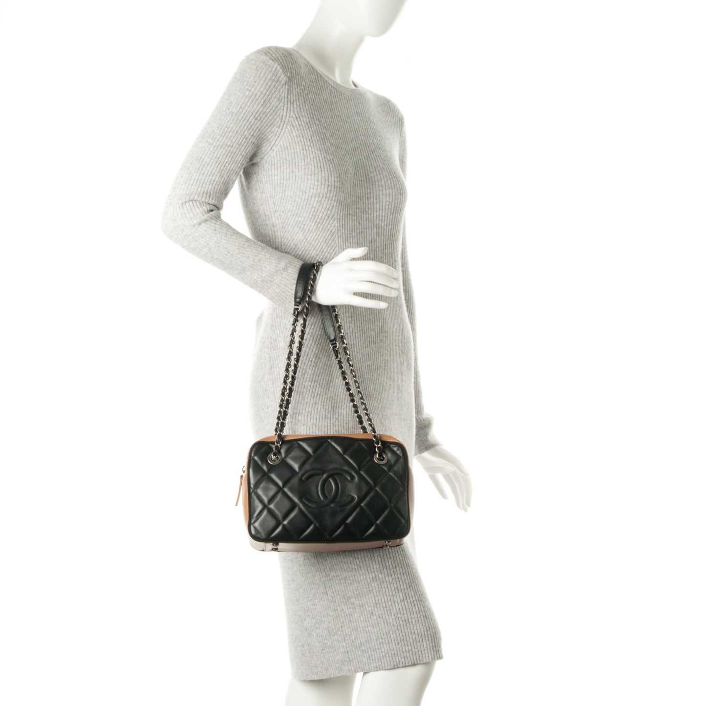 Lambskin Quilted Small Ballerine Camera Case Black Beige
