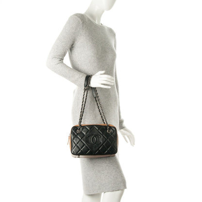 Chanel Lambskin Quilted Small Ballerine Camera Case Black Beige 2 of 8