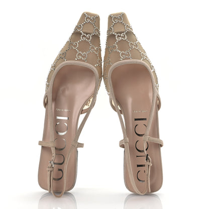 Gucci Suede Mesh Crystal GG Monogram Slingback Ballet Flats 40 Light Powder Skin Rose 2 of 12