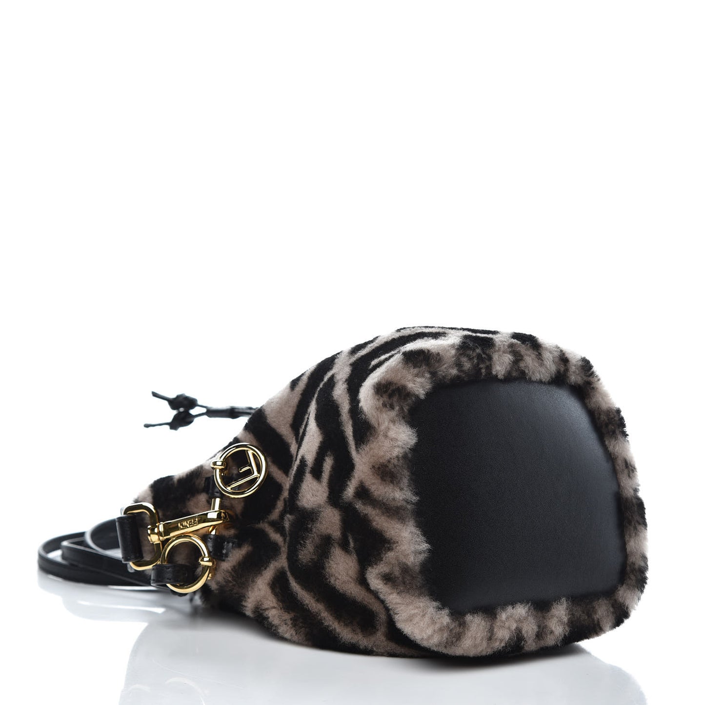 Shearling F is Macro FF 1974 Diagonal Mini Mon Tresor Bucket Bag Dove Black