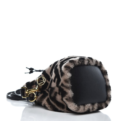 Fendi Shearling F is Macro FF 1974 Diagonal Mini Mon Tresor Bucket Bag Dove Black 5 of 8
