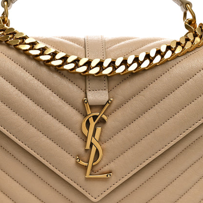Saint Laurent Sheepskin Matelasse Chevron Monogram Medium College Bag Dark Beige 8 of 10