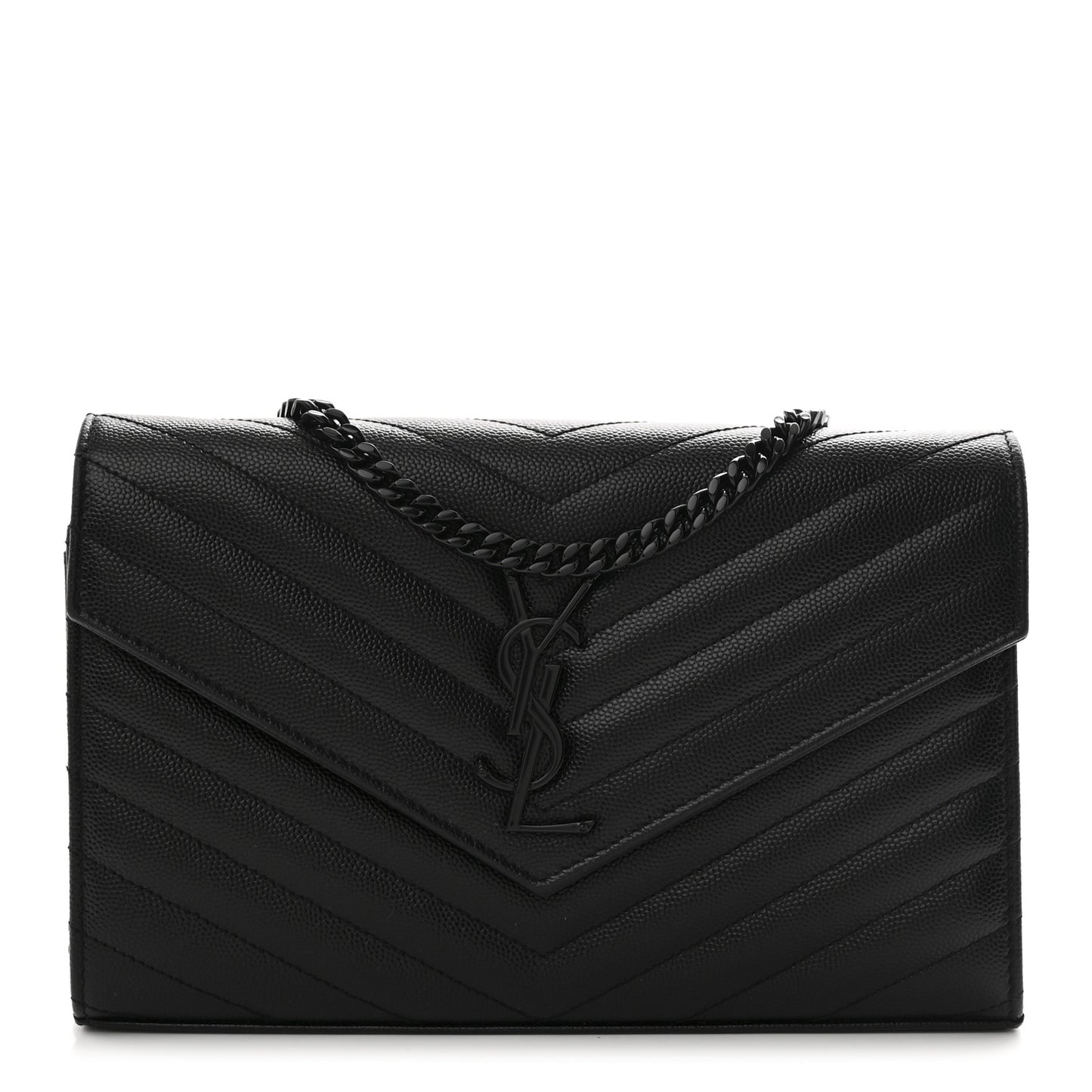 Grain De Poudre Matelasse Chevron Monogram Monochrome Chain Wallet Black