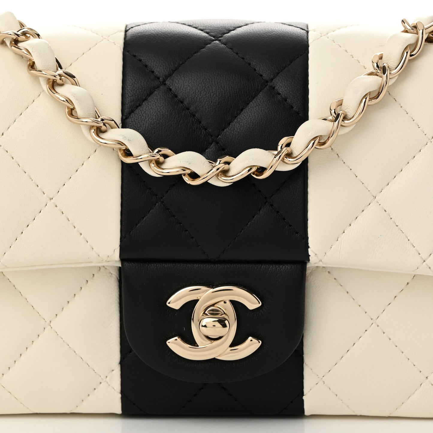 Lambskin Quilted Mini Rectangular Flap White Black