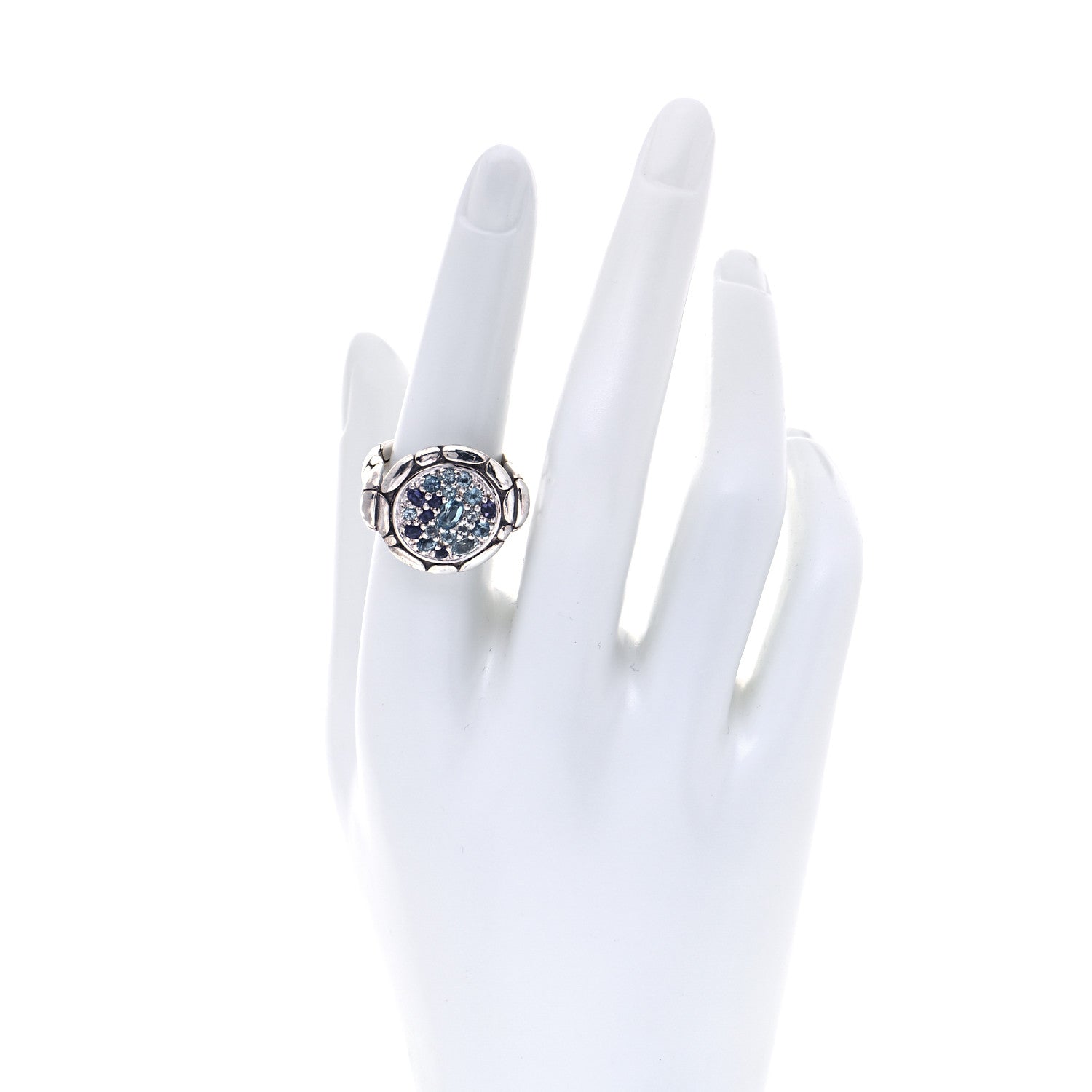 John Hardy Sterling Silver Topaz Iolite Aquamarine Kali Round Lava Ring 54 7 3 of 4