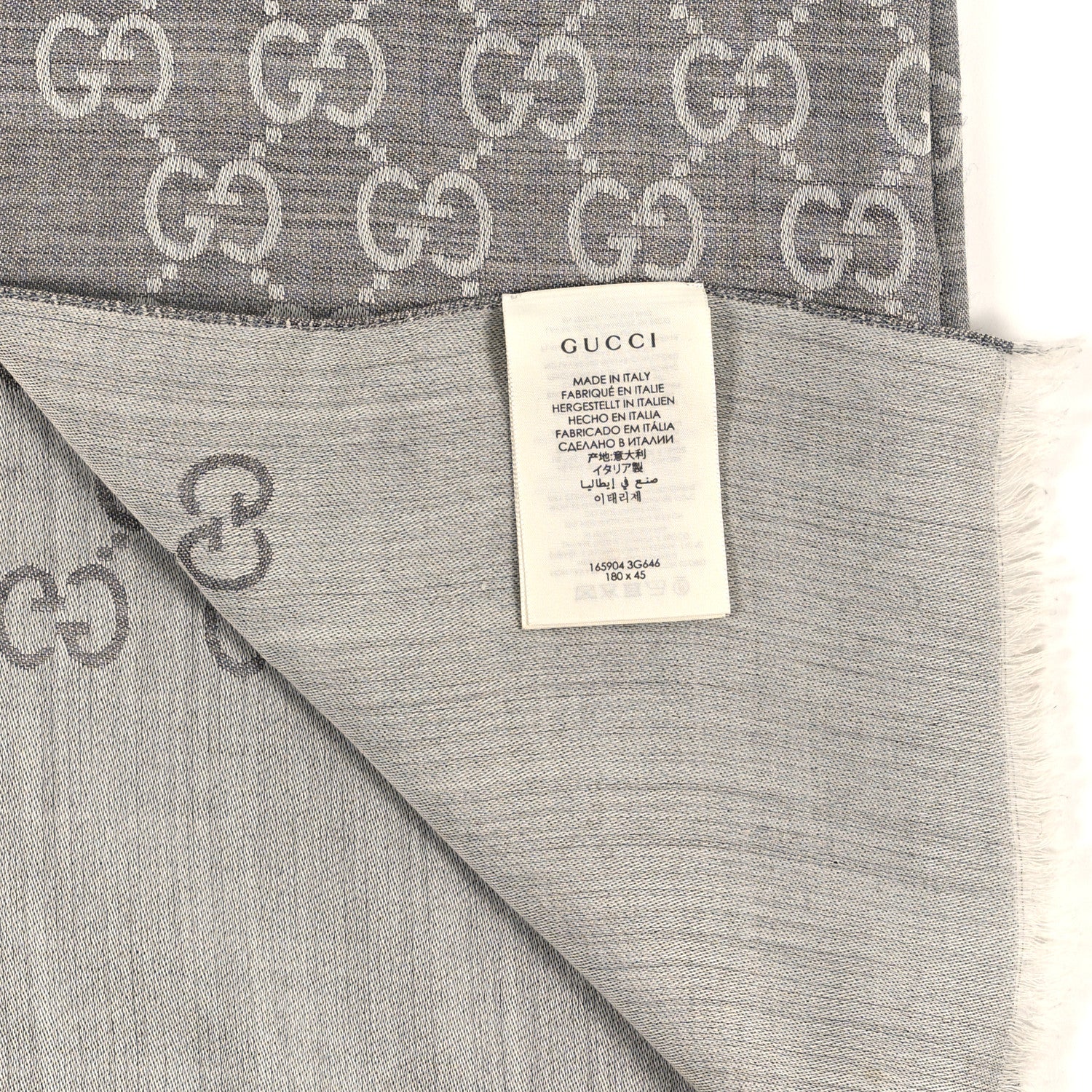 Gucci Wool Silk GG Monogram GGNat Scarf Lead Taupe Light Grey 3 of 4