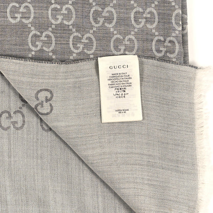 Gucci Wool Silk GG Monogram GGNat Scarf Lead Taupe Light Grey 3 of 4