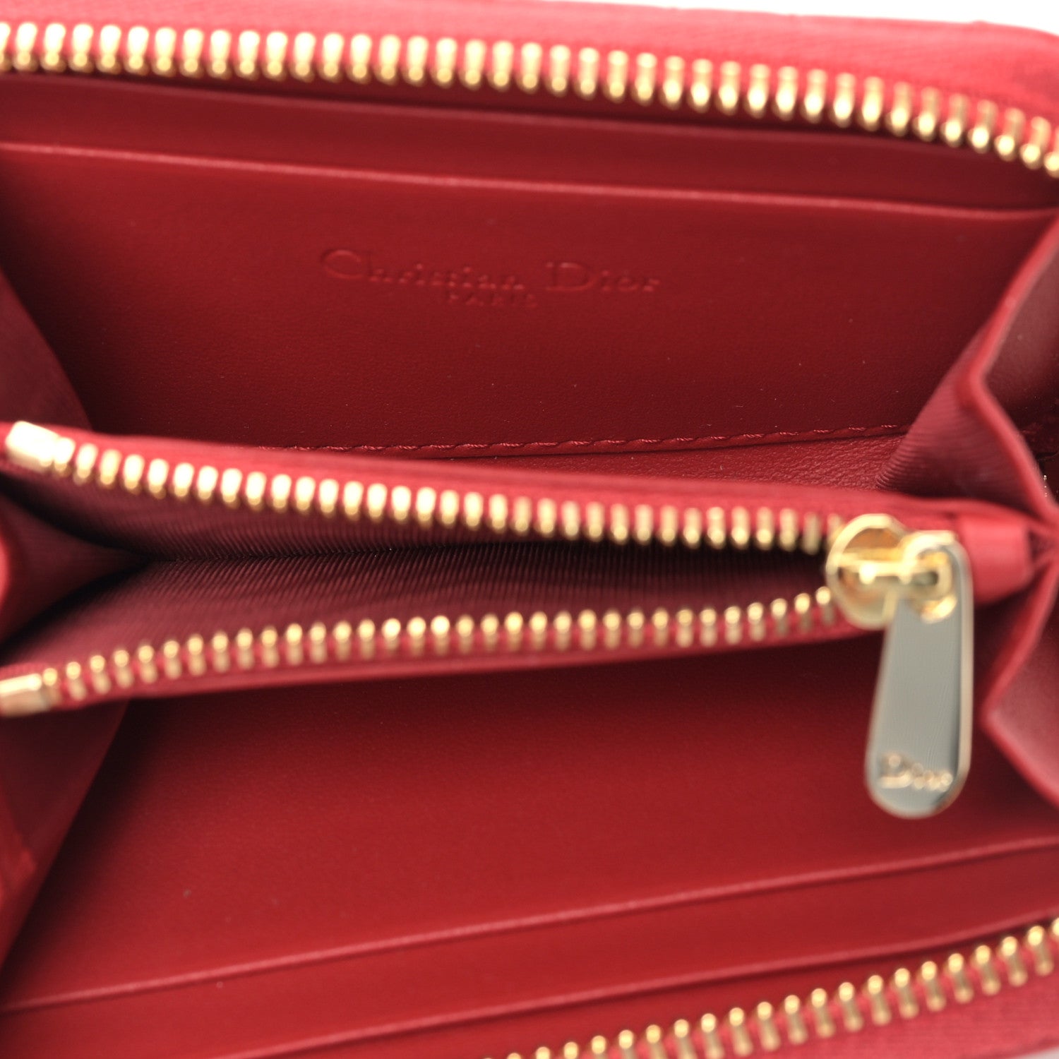 Christian Dior Lambskin Cannage Dioramour Small Lady Dior Voyageur Coin Purse Wallet Spicy Red 4 of 9