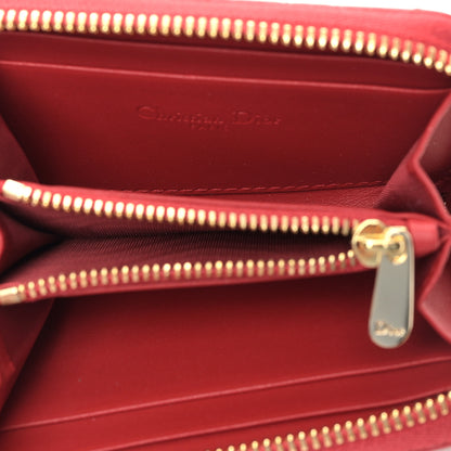Christian Dior Lambskin Cannage Dioramour Small Lady Dior Voyageur Coin Purse Wallet Spicy Red 4 of 9