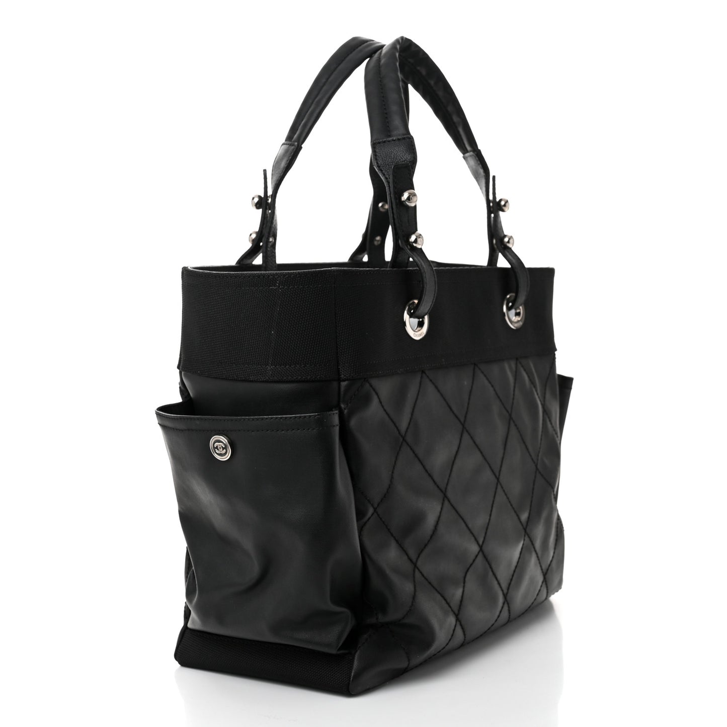 Coated Canvas Quilted Large Paris Biarritz Tote Black
