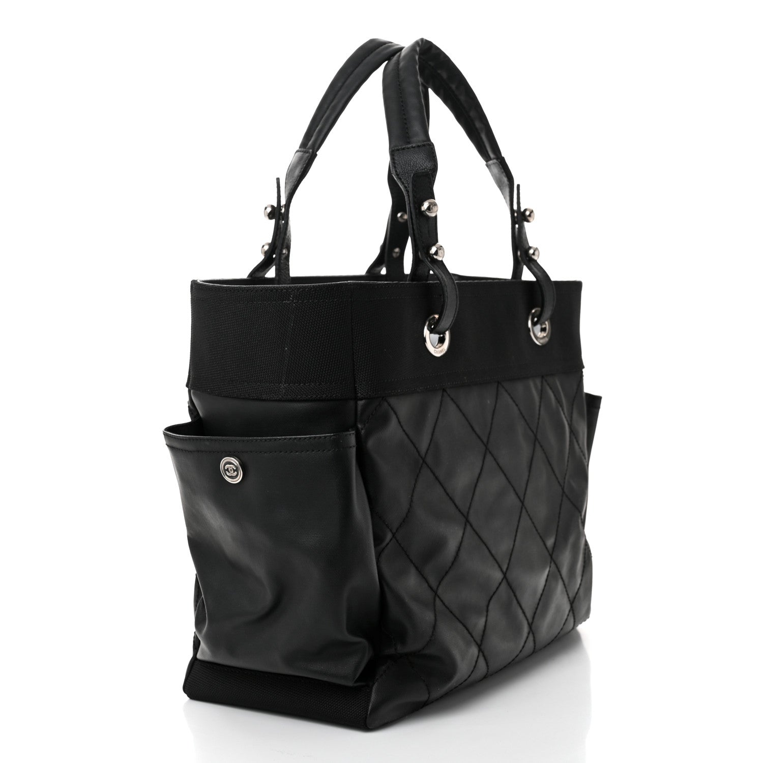 Chanel Coated Canvas Quilted Large Paris Biarritz Tote Black 4 of 13