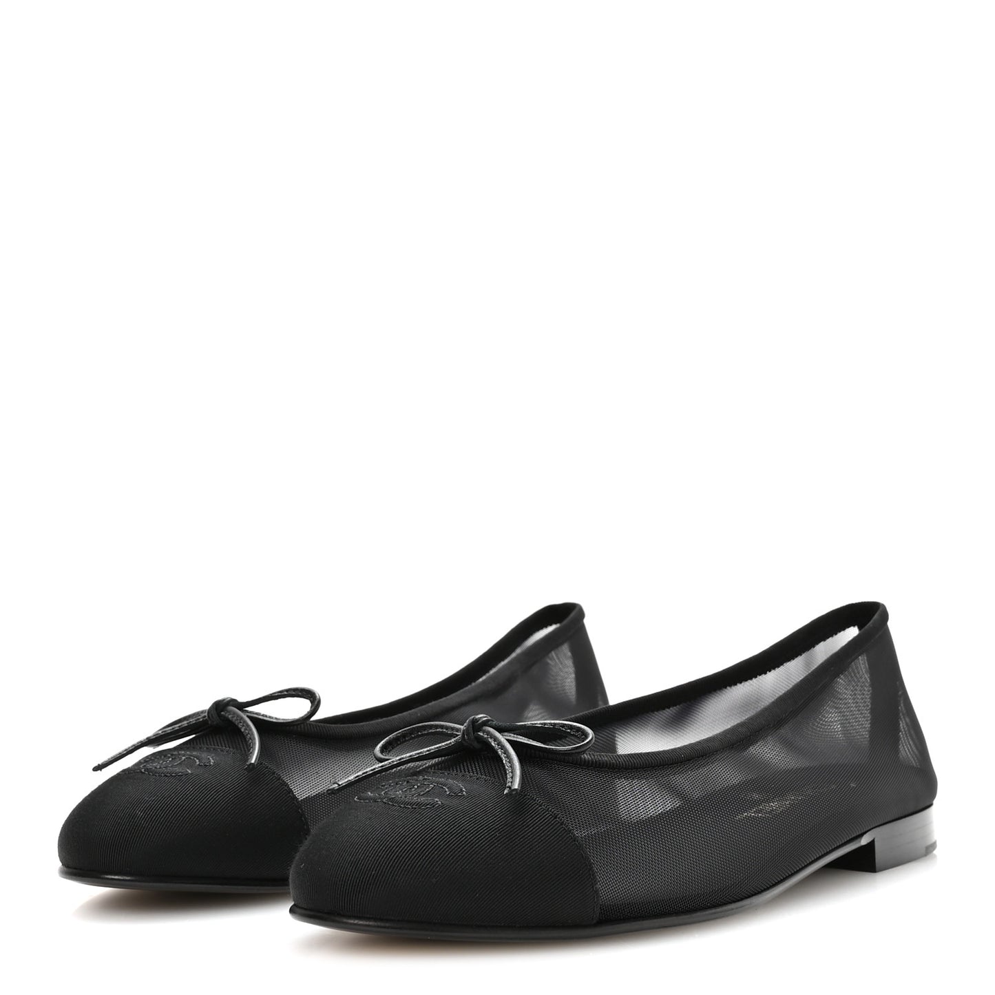 Mesh Grosgrain Cap Toe CC Ballerina Flats 39.5 Black