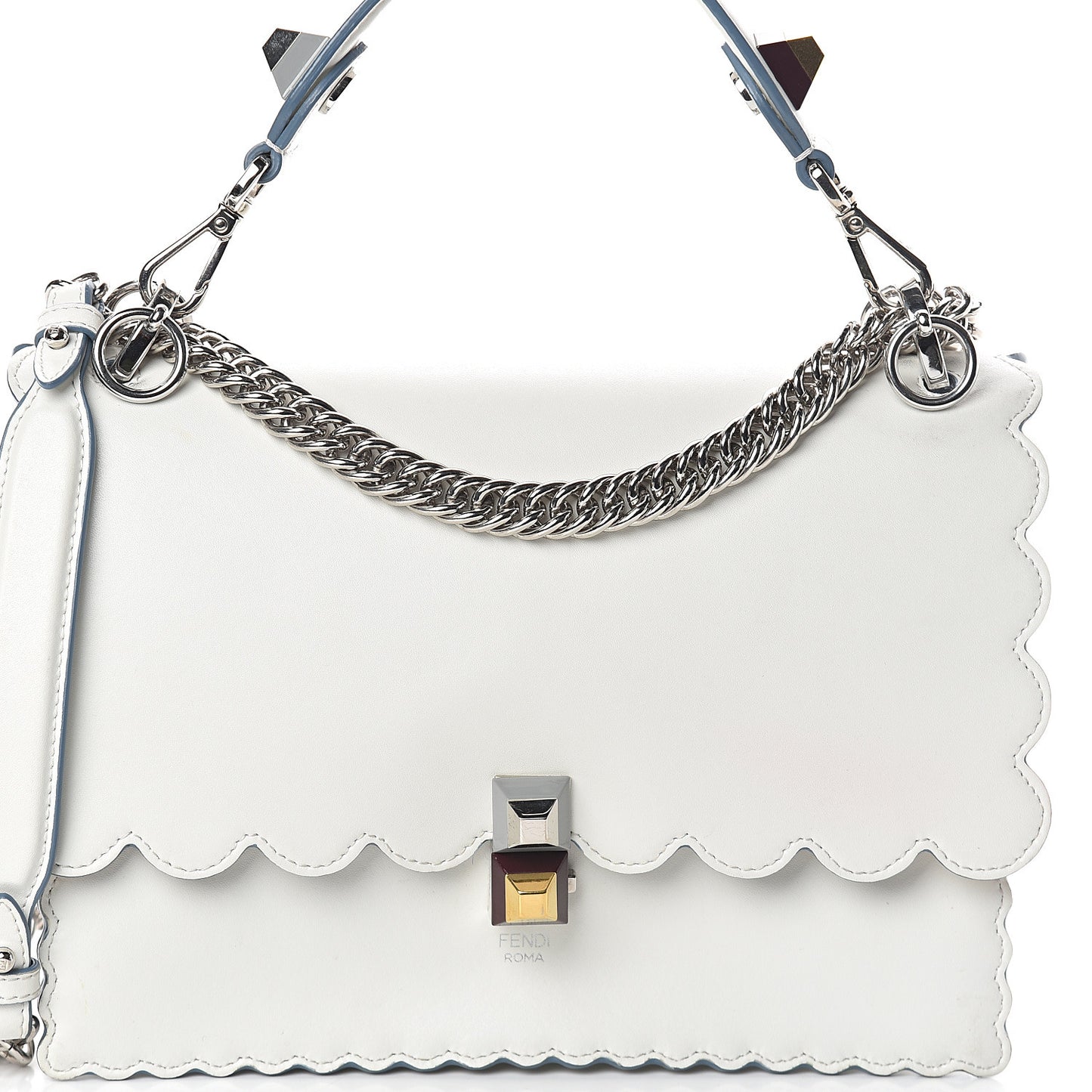 Vitello Liberty Scalloped Studded Kan I Shoulder Bag Bianco