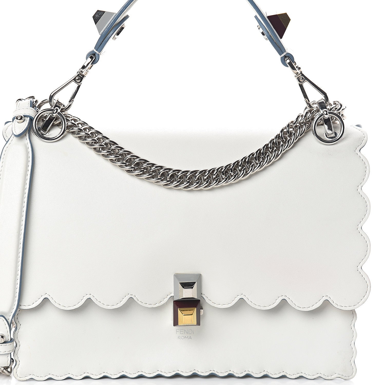 Fendi Vitello Liberty Scalloped Studded Kan I Shoulder Bag Bianco 7 of 9