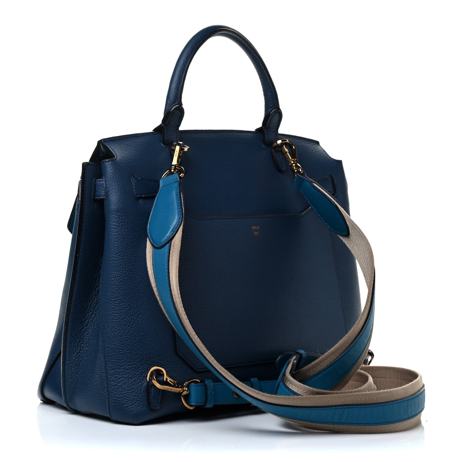 MCM Grained Calfskin Large Milla Convertible Backpack Navy 3 of 10