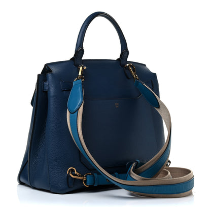 MCM Grained Calfskin Large Milla Convertible Backpack Navy 3 of 10