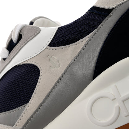 Jimmy Choo Calfskin Neoprene Mens Raine Sneakers 43 Navy Grey White 9 of 12