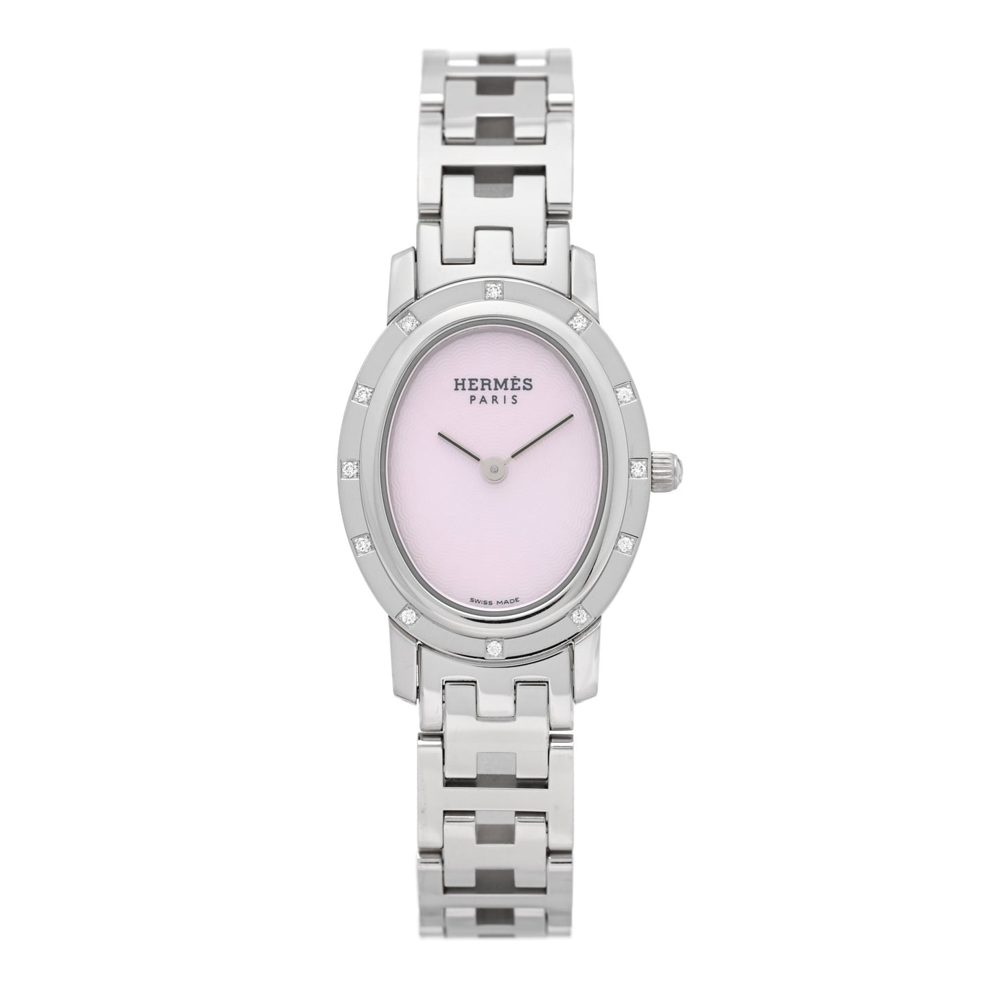 Stainless Steel Diamond Pink Mother of Pearl 22mm Clipper Oval Quartz Watch
