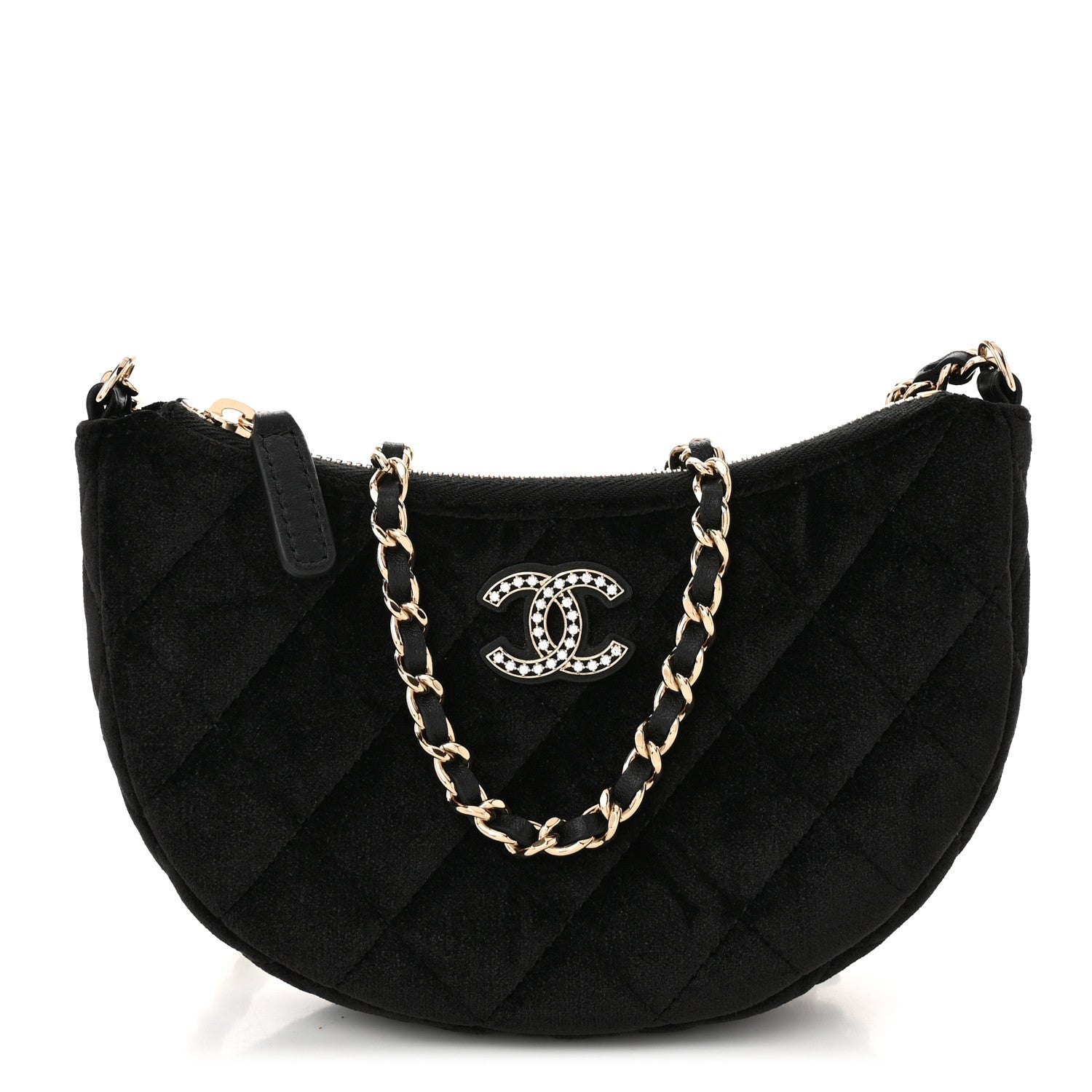 Chanel Velvet Crystal Quilted Chain Hobo Black 1 of 10