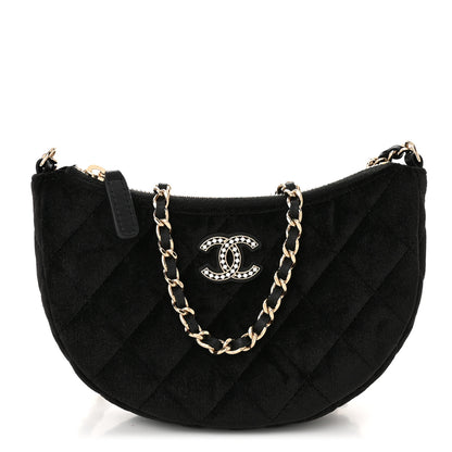Chanel Velvet Crystal Quilted Chain Hobo Black 1 of 10