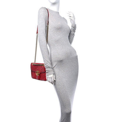Gucci Calfskin Matelasse Small GG Marmont Shoulder Bag Hibiscus Red 2 of 11