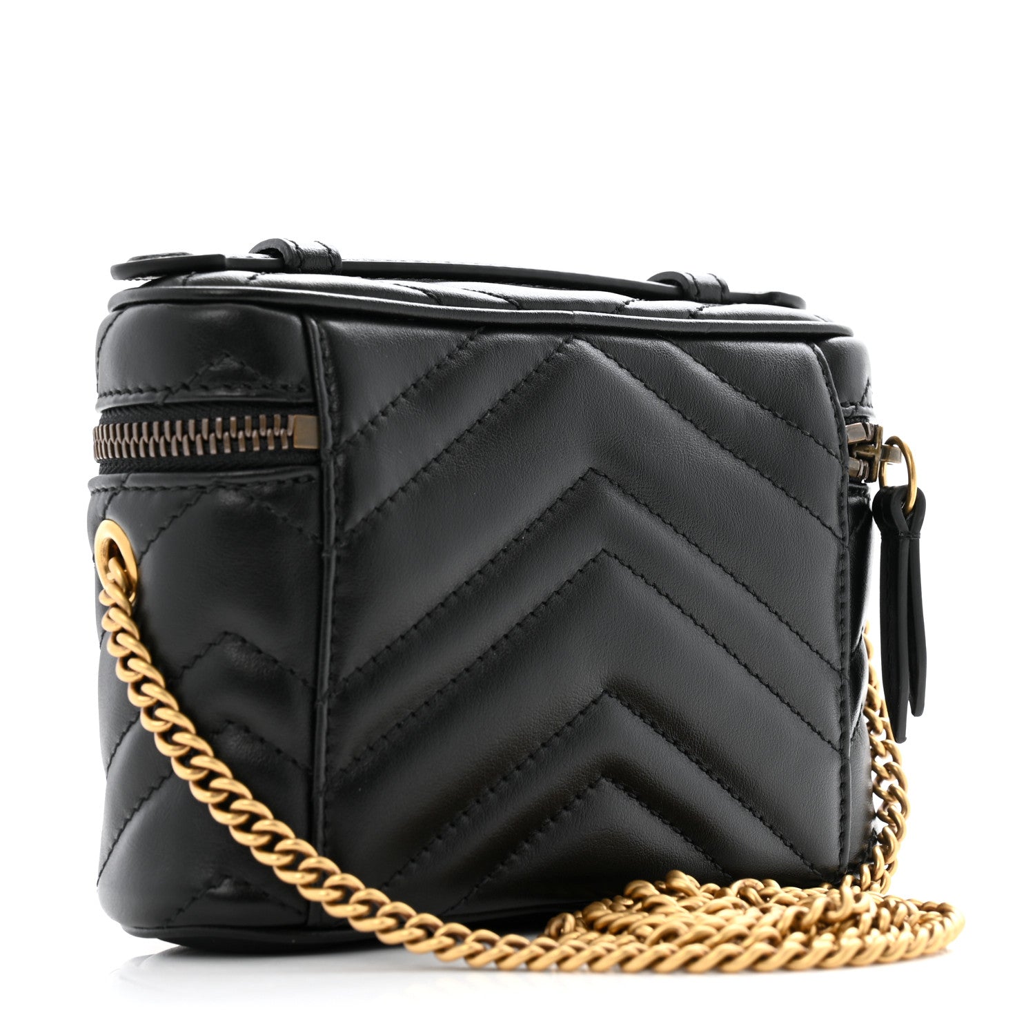 Gucci Calfskin Matelasse Chevron Mini GG Marmont Top Handle Bag Black 3 of 11