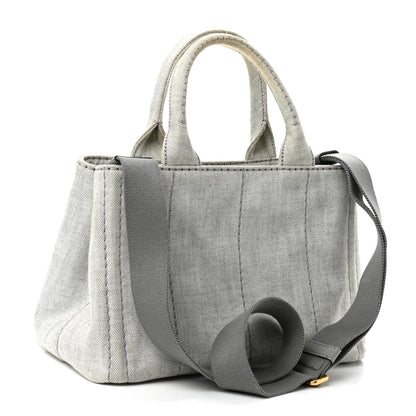 Prada Denim Small Logo Tote Bianco 3 of 12