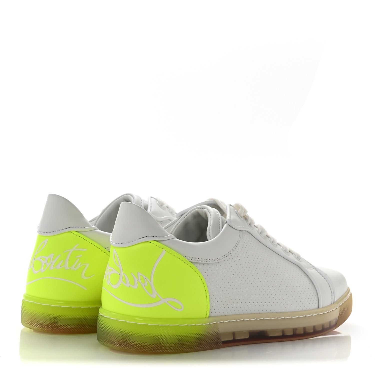 Christian Louboutin Calfskin Perforated Nappa Womens Fun Vieira Orlato Flat Sneakers 39 Bianco Fluo Yellow 5 of 10