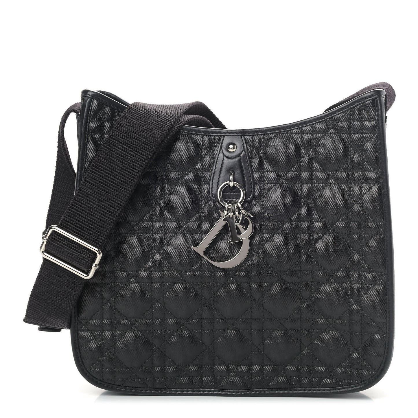 Coated Canvas Cannage Crossbody Bag Black