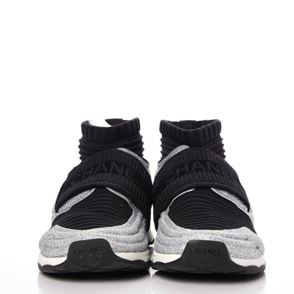 Chanel Glitter Stretch Fabric CC Sneakers 36 Black Silver 2 of 11