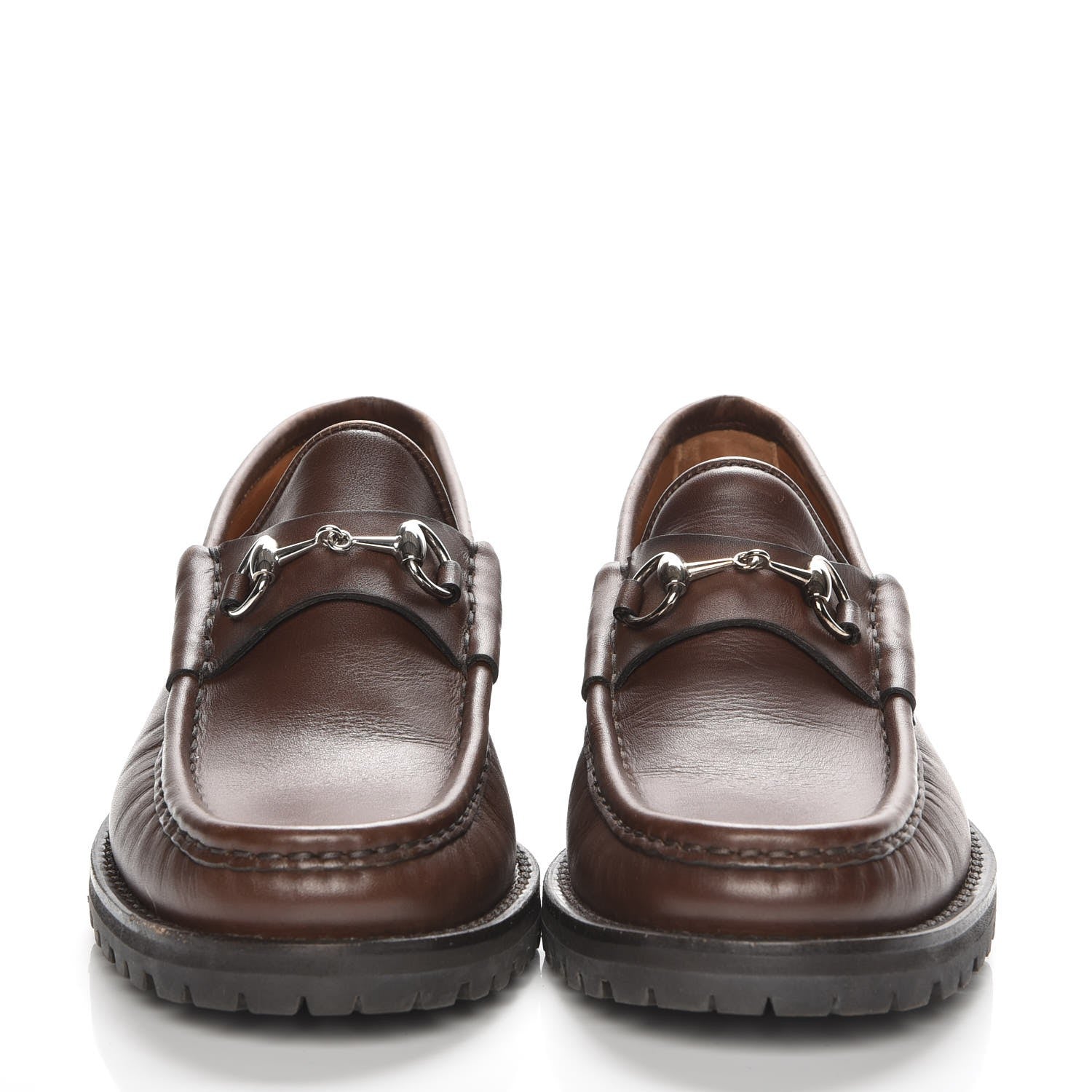 Gucci Laredo Calfskin Womens Horsebit Lug Sole Loafers 37.5 Brown 2 of 8