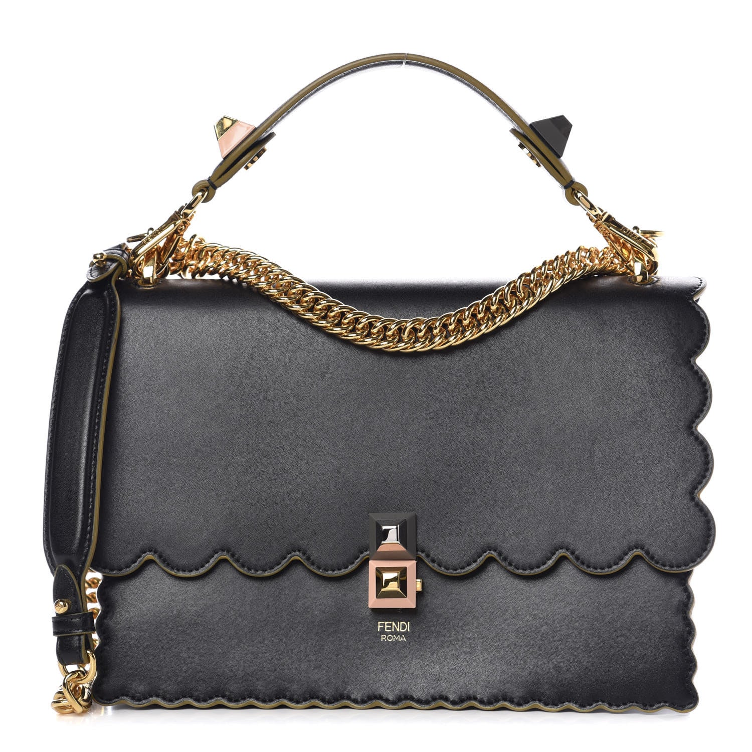 Fendi Vitello Liberty Scalloped Studded Kan I Shoulder Bag Black 1 of 10