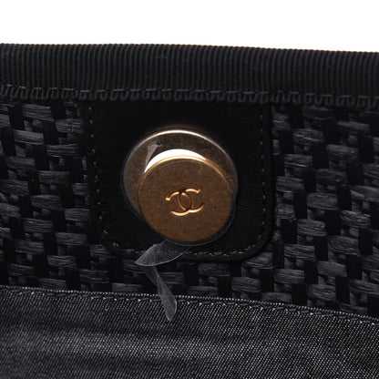 Chanel Straw Raffia Calfskin Chain Small Deauville Tote Black 8 of 13