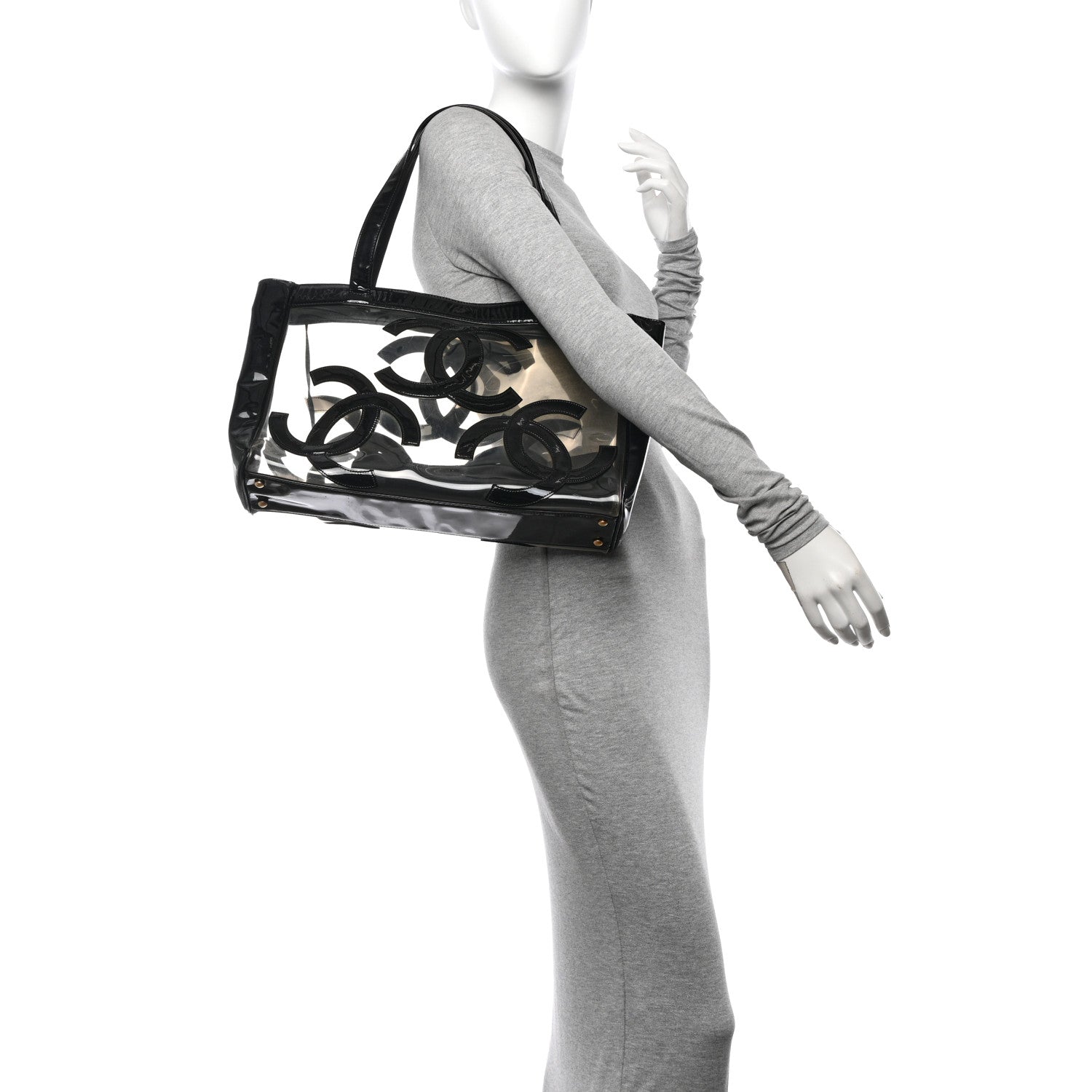 Chanel Vinyl Patent CC Logo Beach Tote Black 2 of 14