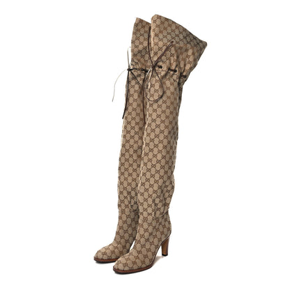 Gucci Monogram Over the Knee Boots 37.5 Beige Ebony 3 of 6