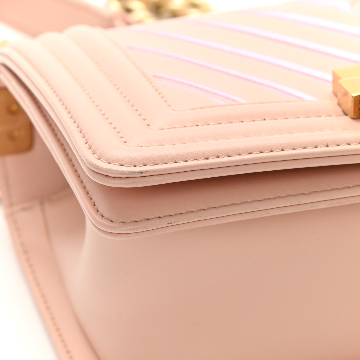 Chanel Calfskin Painted Chevron Embossed Medium Boy Flap Pink 12 of 12