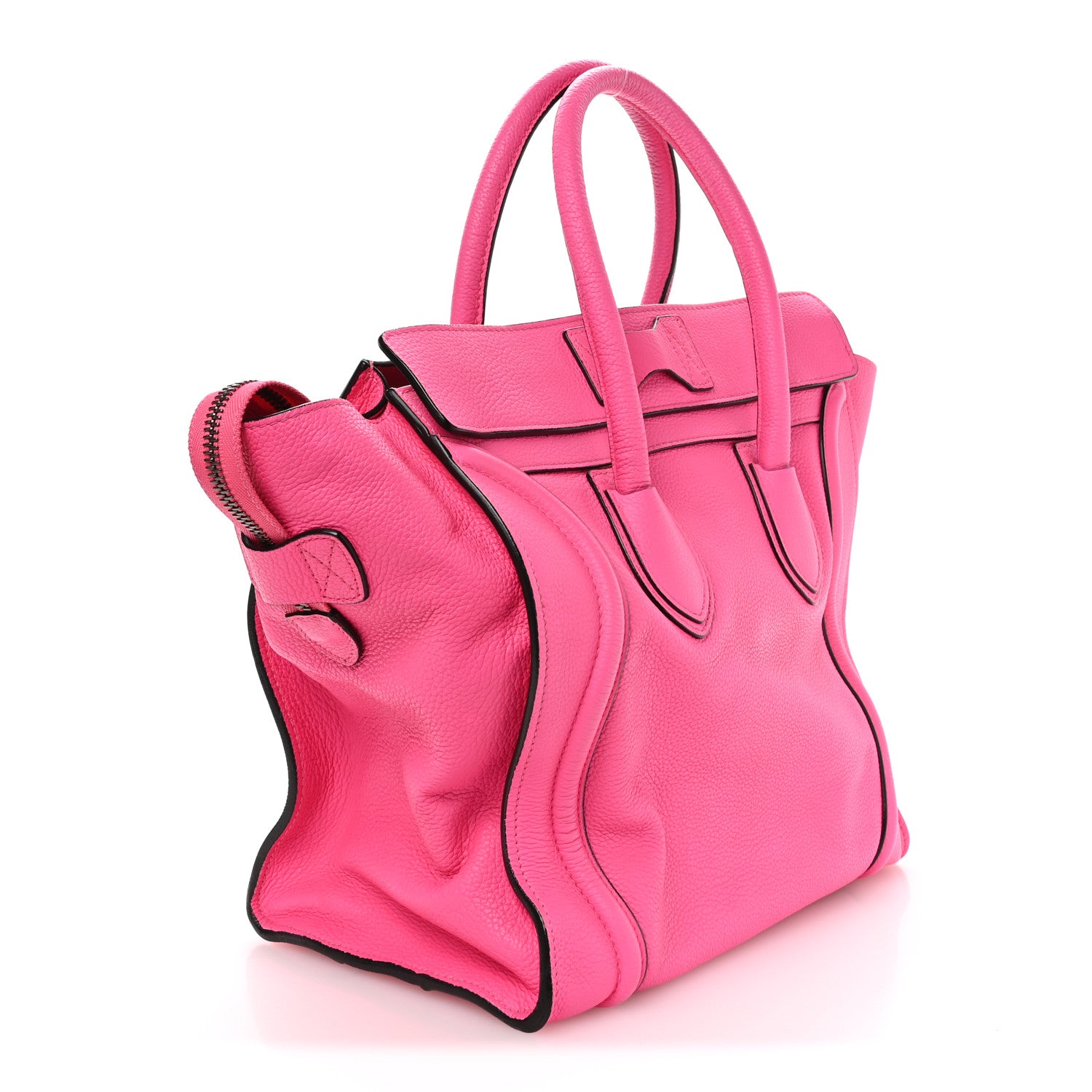 Celine Drummed Calfskin Mini Luggage Fluo Pink 3 of 10
