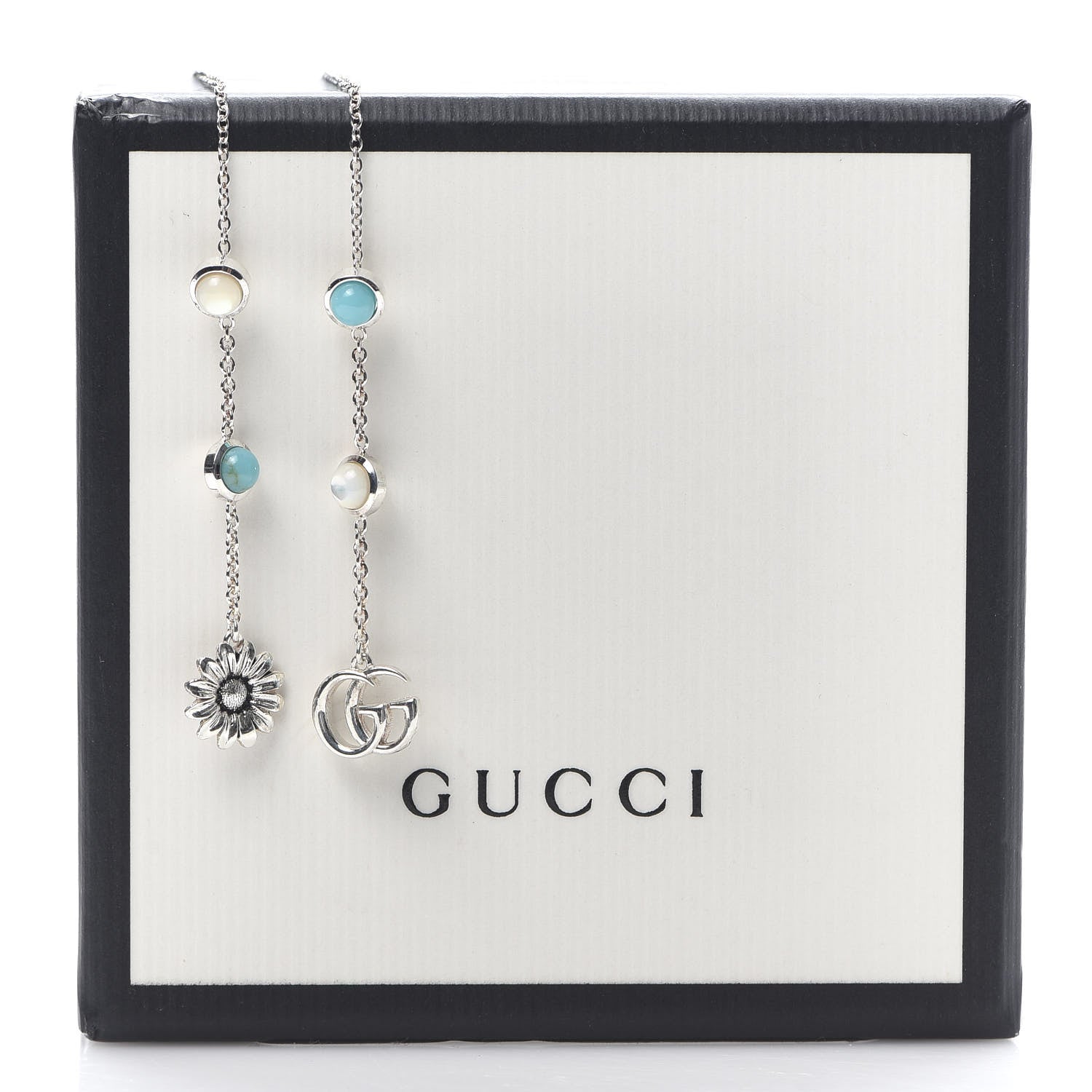 Gucci Sterling Silver Mother of Pearl GG Marmont Turchese Earrings 5 of 5