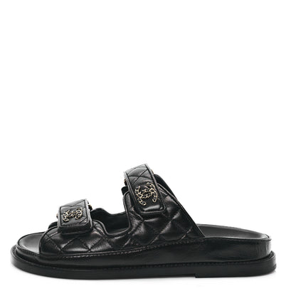 Chanel Lambskin Quilted Velcro Dad Chain CC Slide Sandals 35 Black 1 of 9