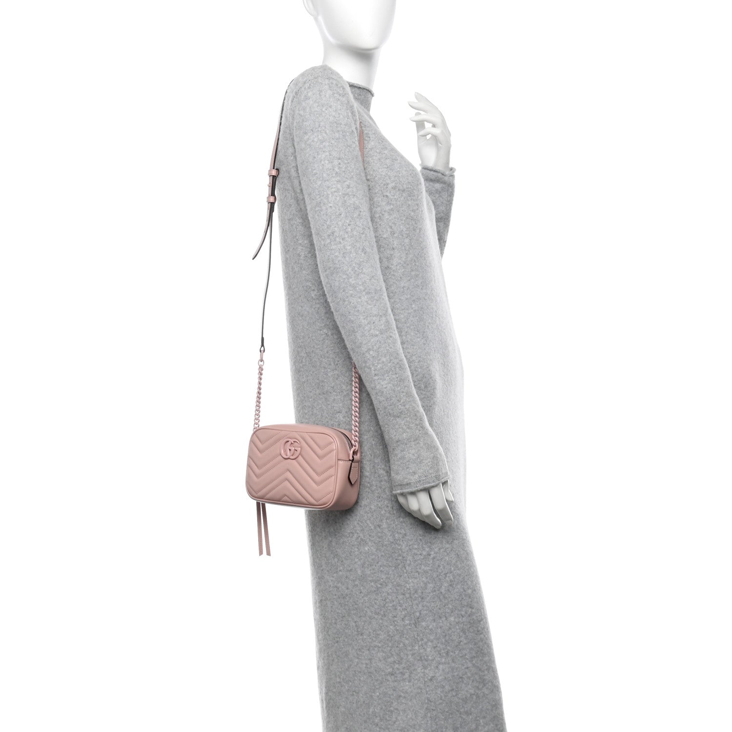 Gucci Calfskin Matelasse Monochrome Mini GG Marmont Chain Shoulder Bag Perfect Pink 2 of 11