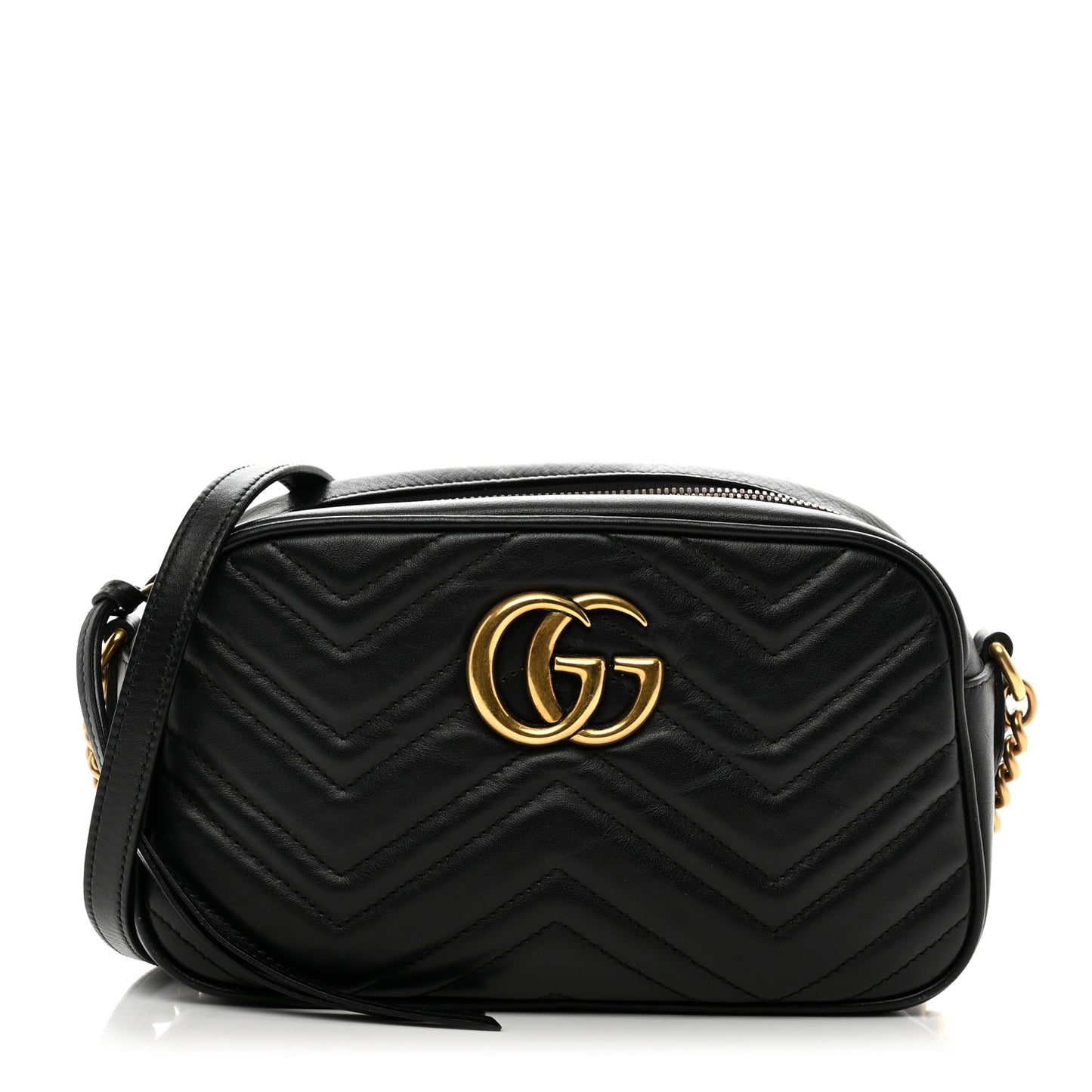 Calfskin Matelasse Small GG Marmont Chain Shoulder Bag Black