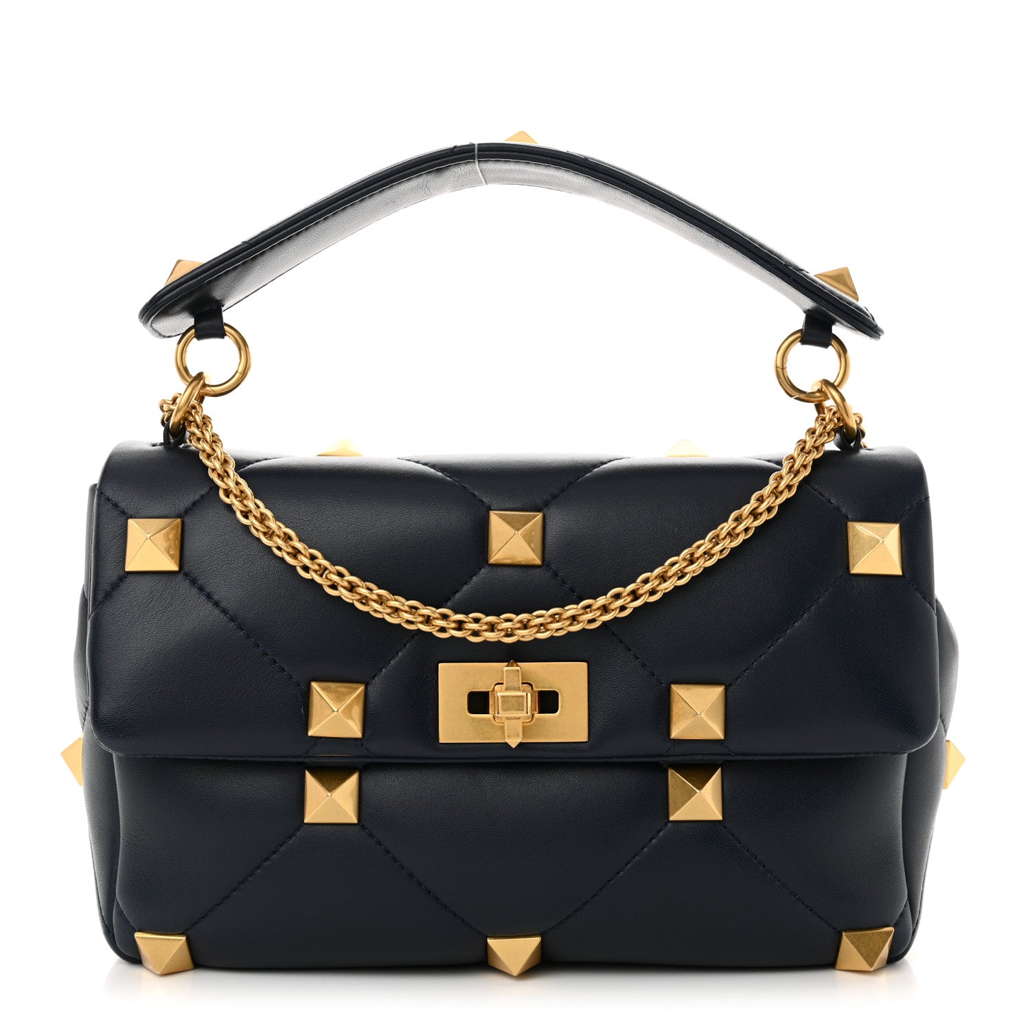 Valentino Garavani Nappa Large Roman Stud Shoulder Bag Marine 1 of 9