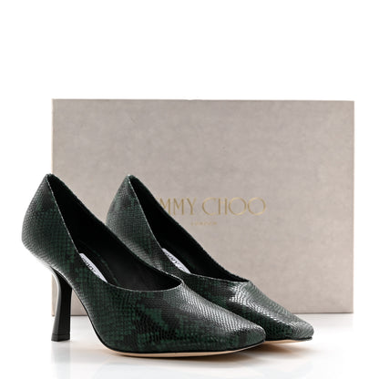 Jimmy Choo Snake Printed Calfskin Marcella 85 Pumps 36.5 Dark Moss 8 of 8