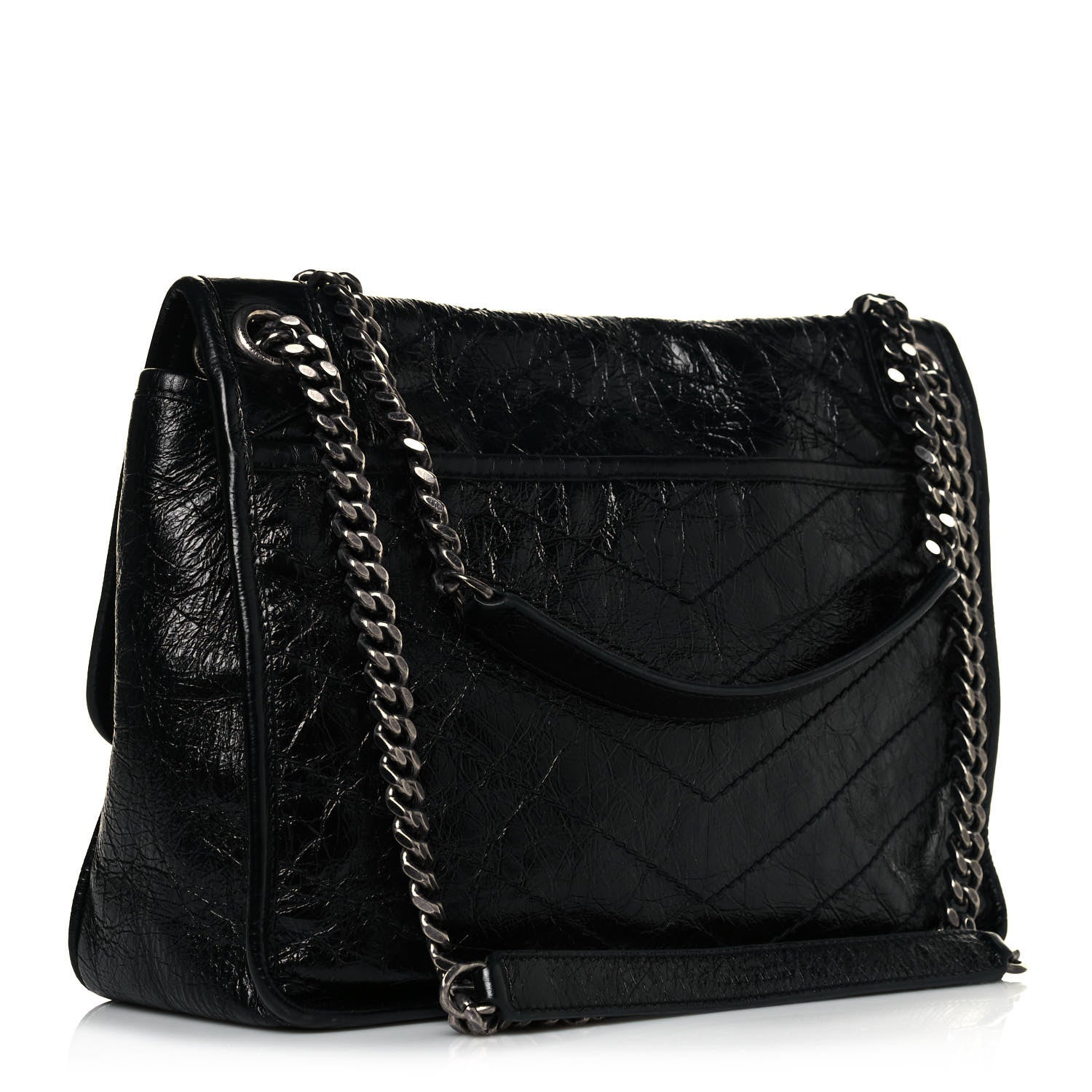 Saint Laurent Crinkled Calfskin Matelasse Monogram Medium Niki Chain Satchel Black 3 of 12